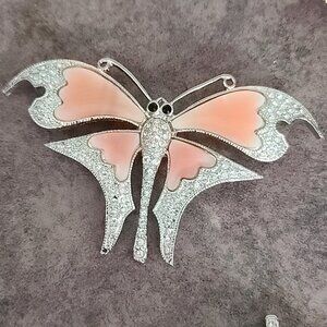 Vintage Butler Butterfly Brooch Mother o Pearl, swarovski crystal, silver plated
